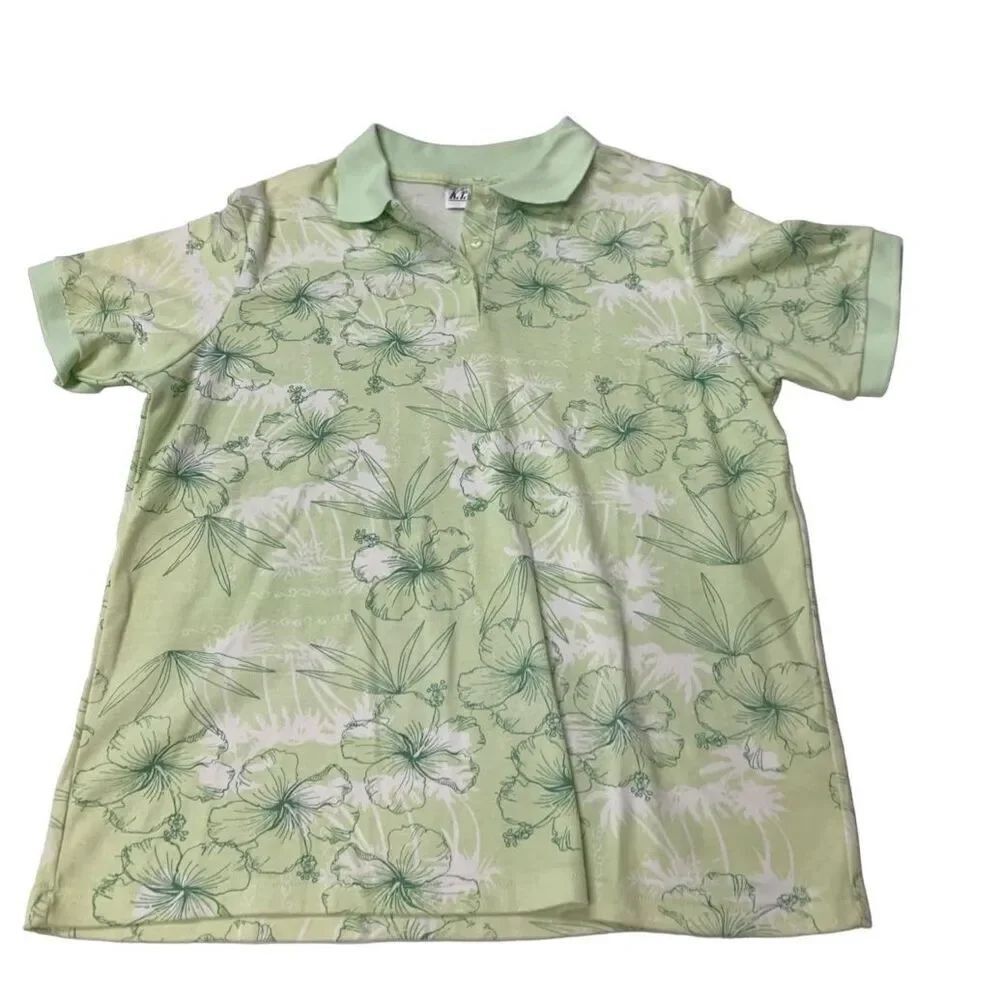Vintage Foilage Patterned Polo Style Top